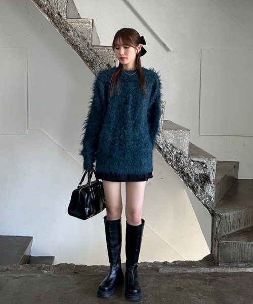 EPIMI E'PIMMY（エピミエピミー）の「【ハンドウォッシャブル】シャギーVネックオーバーカーディガン（カーディガン/ボレロ・レディース・ブラック/ベージュ/ネイビー/オフホワイト/イエロー・MEDIUM）」の10枚目の写真