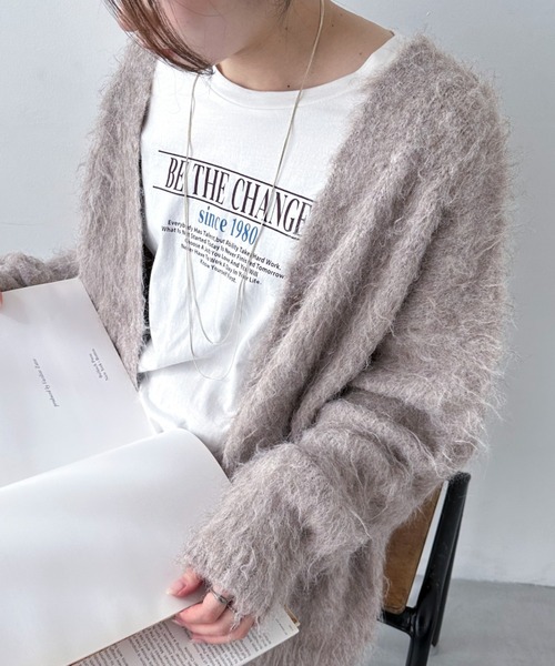 EPIMI E'PIMMY（エピミエピミー）の「【ハンドウォッシャブル】シャギーVネックオーバーカーディガン（カーディガン/ボレロ・レディース・ブラック/ベージュ/ネイビー/オフホワイト/イエロー・MEDIUM）」の21枚目の写真