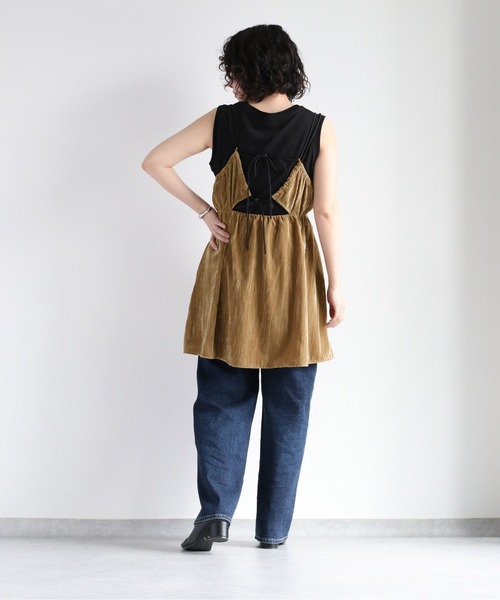 cepo（セポ）の「バックリボンベロアミニワンピース（チュニック・レディース・ブラック/ベージュ/カーキ・M）」の12枚目の写真