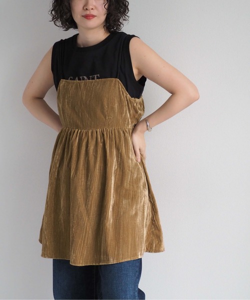 cepo（セポ）の「バックリボンベロアミニワンピース（チュニック・レディース・ブラック/ベージュ/カーキ・M）」の4枚目の写真