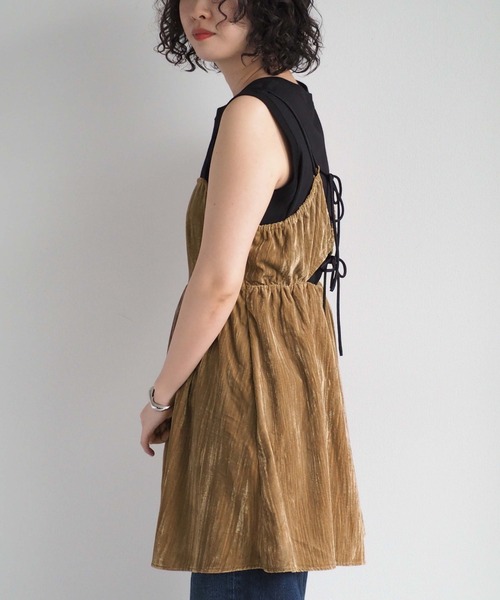 cepo（セポ）の「バックリボンベロアミニワンピース（チュニック・レディース・ブラック/ベージュ/カーキ・M）」の6枚目の写真