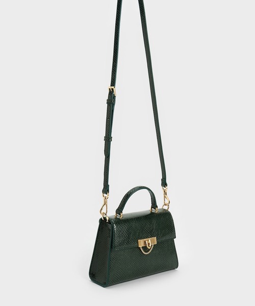 CHARLES & KEITH（チャールズ & キース）の「Tallulah タルーラ トラペーズトップハンドルバッグ（ハンドバッグ・レディース・ブラック/ダークグリーン/ベビーピンク・S）」の9枚目の写真
