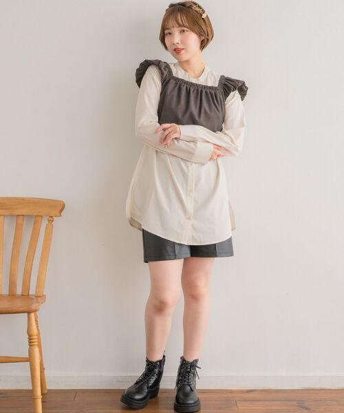RETRO GIRL(レトロガール)の「【セットアイテム】Bリボンビスチェsetチュニック(シャツ/ブラウス・レディース・チャコールグレー/ナチュラル/ブラック・FREE)」の5枚目の写真