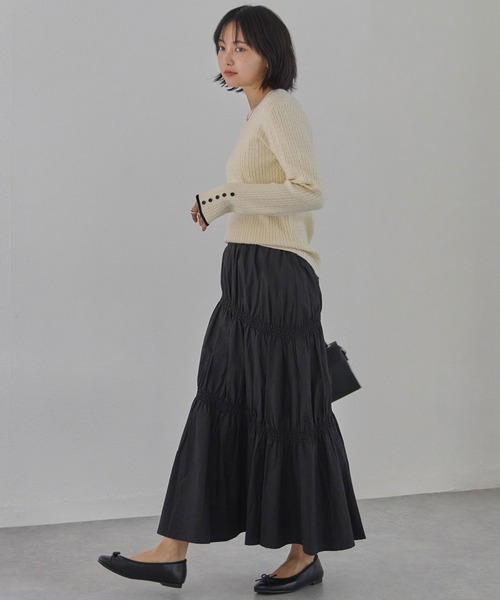 LAVEANGE（ラビアンジェ）の「タイプライターシャーリングスカート（スカート・レディース・ブラック/オフホワイト/ライトグリーン・M/LL/3L/4L）」の7枚目の写真