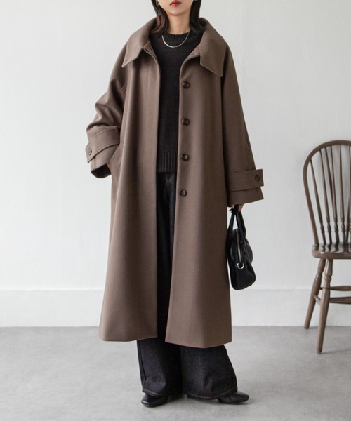 Chillfar（チルファー）の「スタンドカラーラグランコート（チェスターコート・レディース・ブラック/モカ/アイボリー・LARGE/MEDIUM）」の15枚目の写真