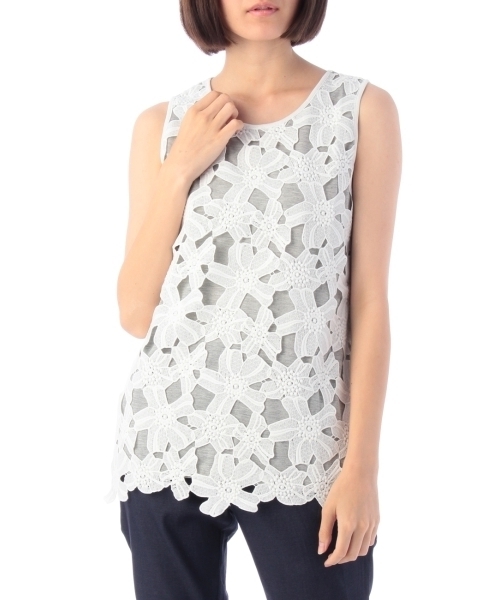 HusHusH（ハッシュアッシュ）の「レース重ねタンクトップ（タンクトップ・レディース・ブラック/イエロー/ブルー系1/グレー/ブルー/ホワイト・02/03）」の4枚目の写真