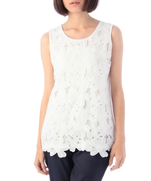 HusHusH（ハッシュアッシュ）の「レース重ねタンクトップ（タンクトップ・レディース・ブラック/イエロー/ブルー系1/グレー/ブルー/ホワイト・02/03）」の2枚目の写真