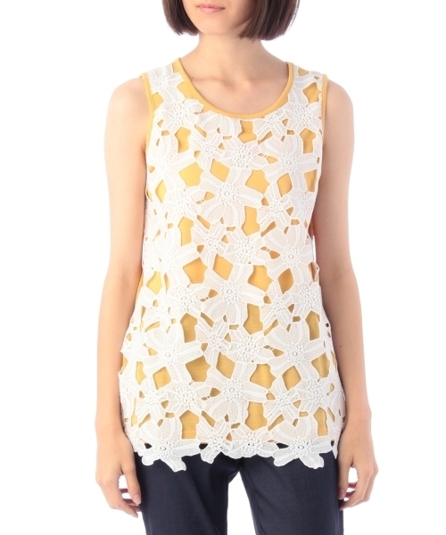 HusHusH（ハッシュアッシュ）の「レース重ねタンクトップ（タンクトップ・レディース・ブラック/イエロー/ブルー系1/グレー/ブルー/ホワイト・02/03）」の6枚目の写真