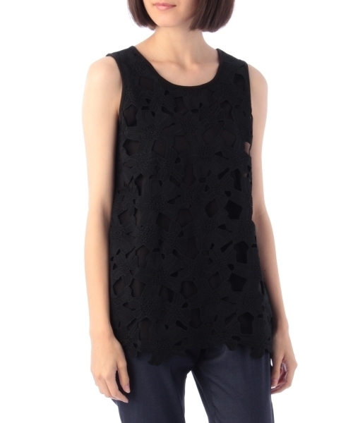 HusHusH（ハッシュアッシュ）の「レース重ねタンクトップ（タンクトップ・レディース・ブラック/イエロー/ブルー系1/グレー/ブルー/ホワイト・02/03）」の3枚目の写真