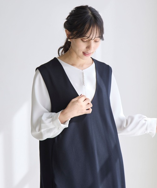 GLOBAL WORK（グローバルワーク）の「お手入れらくらく2WAYアクセ付きブラウス/970921（シャツ/ブラウス・レディース・ブラック/ライトグレー/オフホワイト・MEDIUM/LARGE）」の9枚目の写真