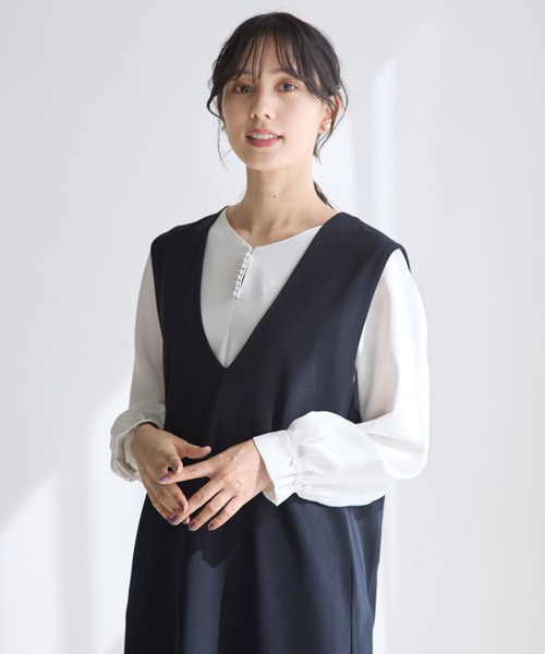 GLOBAL WORK（グローバルワーク）の「お手入れらくらく2WAYアクセ付きブラウス/970921（シャツ/ブラウス・レディース・ブラック/ライトグレー/オフホワイト・MEDIUM/LARGE）」の10枚目の写真