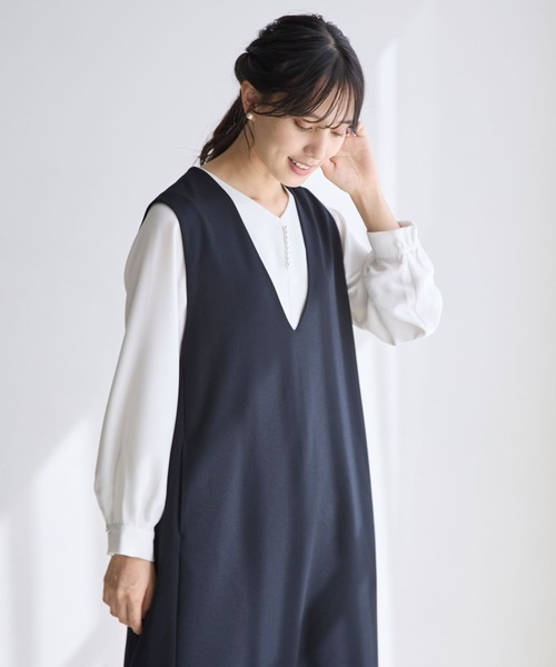 GLOBAL WORK（グローバルワーク）の「お手入れらくらく2WAYアクセ付きブラウス/970921（シャツ/ブラウス・レディース・ブラック/ライトグレー/オフホワイト・MEDIUM/LARGE）」の11枚目の写真