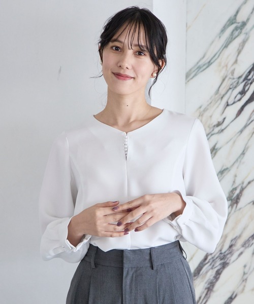 GLOBAL WORK（グローバルワーク）の「お手入れらくらく2WAYアクセ付きブラウス/970921（シャツ/ブラウス・レディース・ブラック/ライトグレー/オフホワイト・MEDIUM/LARGE）」の16枚目の写真