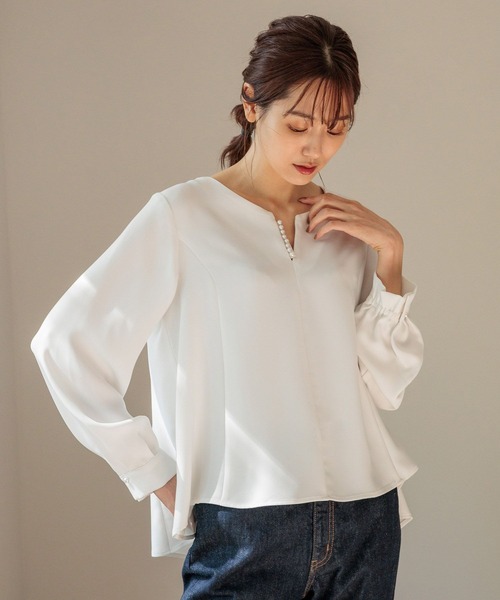 GLOBAL WORK（グローバルワーク）の「お手入れらくらく2WAYアクセ付きブラウス/970921（シャツ/ブラウス・レディース・ブラック/ライトグレー/オフホワイト・MEDIUM/LARGE）」の21枚目の写真