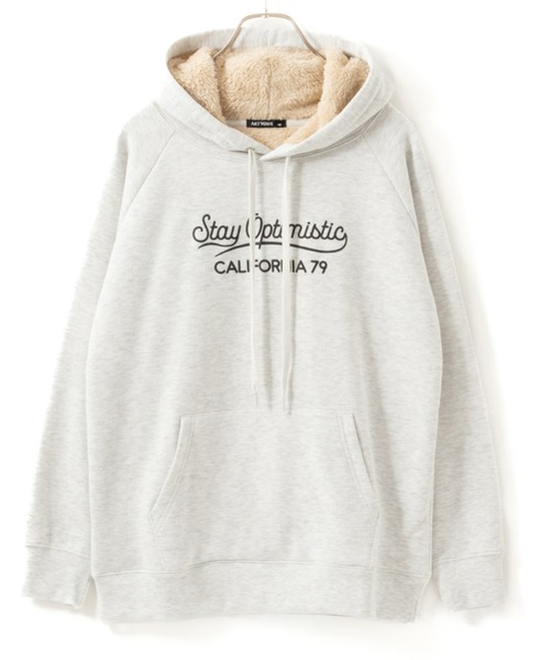 Mac-House（マックハウス）の「裏ボア あったか プリント/刺繍 パーカー（パーカー・レディース・ベージュ/チャコールグレー/グリーン/オートミール・M/L）」の9枚目の写真