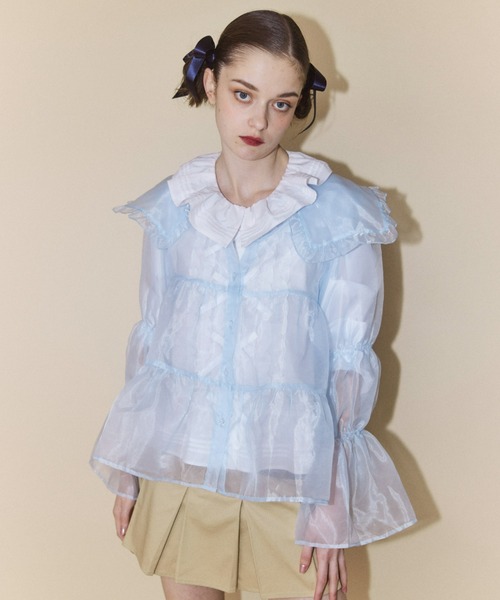 Candy Stripper(キャンディストリッパー)の「FRILL COLLAR SEE THROUGH ブラウス(シャツ/ブラウス・レディース・オフホワイト/ライトブルー/ブラック・2)」の8枚目の写真