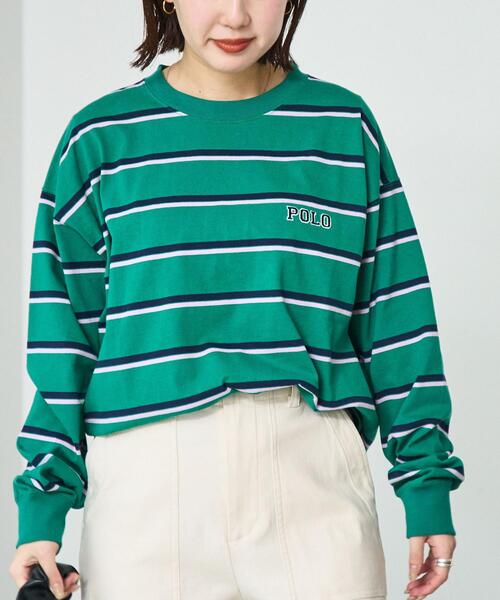 POLO BCS（ポロ ビーシーエス）の「POLO BCS(ポロ・ビーシーエス)別注マルチボーダーロングスリーブTシャツ（Tシャツ/カットソー・レディース・ネイビー/オフホワイト/ケリーグリーン・FREE）」の5枚目の写真