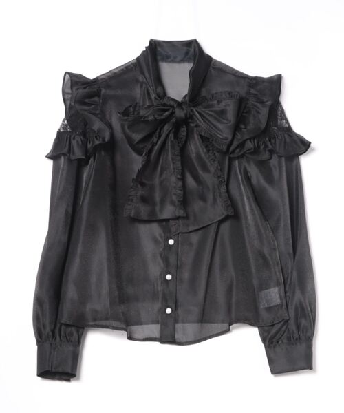Ank Rouge(アンクルージュ)の「肩あきリボンタイブラウス(シャツ/ブラウス・レディース・ブラック/ホワイト/ブルー・M)」の15枚目の写真