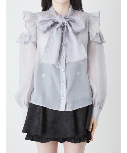 Ank Rouge(アンクルージュ)の「肩あきリボンタイブラウス(シャツ/ブラウス・レディース・ブラック/ホワイト/ブルー・M)」の6枚目の写真