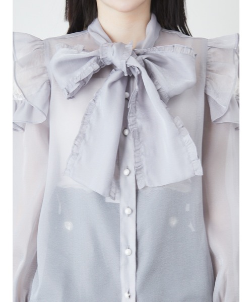 Ank Rouge(アンクルージュ)の「肩あきリボンタイブラウス(シャツ/ブラウス・レディース・ブラック/ホワイト/ブルー・M)」の7枚目の写真