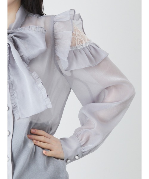 Ank Rouge(アンクルージュ)の「肩あきリボンタイブラウス(シャツ/ブラウス・レディース・ブラック/ホワイト/ブルー・M)」の8枚目の写真