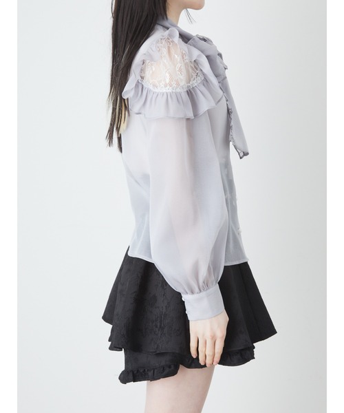 Ank Rouge(アンクルージュ)の「肩あきリボンタイブラウス(シャツ/ブラウス・レディース・ブラック/ホワイト/ブルー・M)」の9枚目の写真