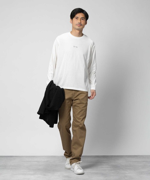PLUS ONE(プラスワン)の「【PLUS ONE】長袖レイヤードチェストロゴプリントカーディガン(カーディガン/ボレロ・メンズ・ネイビー/ベージュ/ライトグレー/ブラック・M/L/XL)」の8枚目の写真