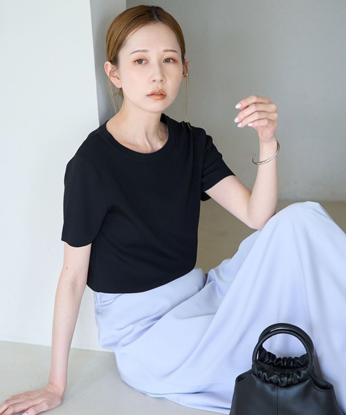 ROPE' PICNIC(ロペピクニック)の「【新色追加】総針ハーフスリーブニットプルオーバー/UVカット・洗濯機OK・冷感(ニット/セーター・レディース・ホワイト系その他5/ブラック/レッド/ライトグレー/オフホワイト/ブルー・38)」の3枚目の写真