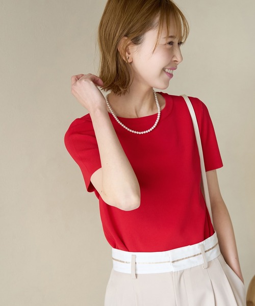 ROPE' PICNIC(ロペピクニック)の「【新色追加】総針ハーフスリーブニットプルオーバー/UVカット・洗濯機OK・冷感(ニット/セーター・レディース・ホワイト系その他5/ブラック/レッド/ライトグレー/オフホワイト/ブルー・38)」の18枚目の写真