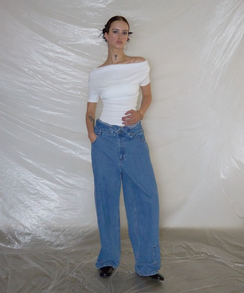 WONEM（ウォンエム）の「ヘムポケットダブルウエストジーンズ（デニムパンツ・レディース・ブルー/ブラック・1/2）」の20枚目の写真