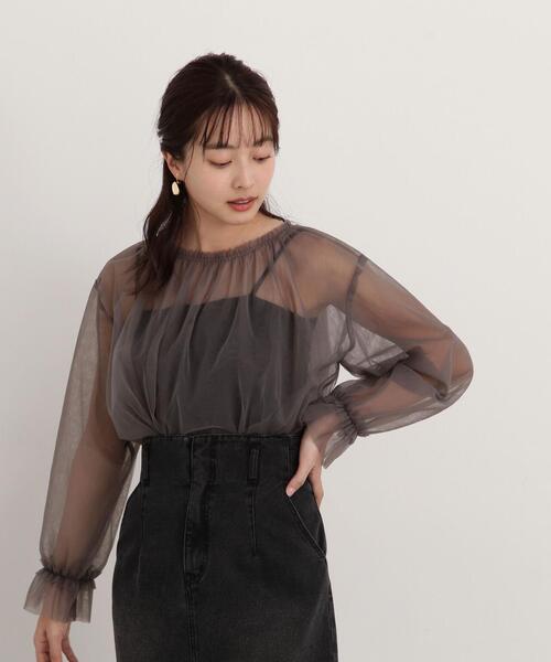 PROPORTION BODY DRESSING（プロポーションボディドレッシング）の「シアーチュールブラウス / 1214110404（シャツ/ブラウス・レディース・ブラック/ダークグレー/ホワイト系その他・FREE）」の3枚目の写真