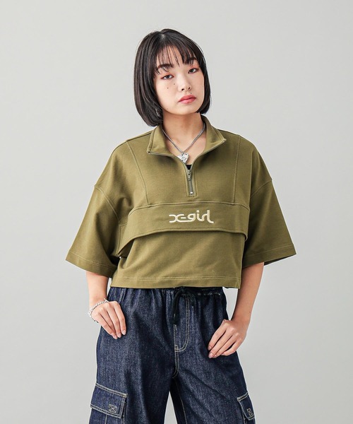 X-girl（エックスガール）の「CROPPED ANORAK TOP（スウェット・レディース・ブラック/オリーブ/ライトパープル・S/M）」の5枚目の写真