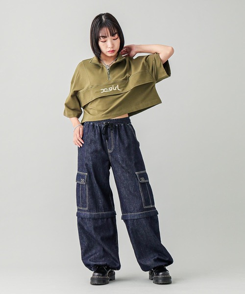 X-girl（エックスガール）の「CROPPED ANORAK TOP（スウェット・レディース・ブラック/オリーブ/ライトパープル・S/M）」の7枚目の写真