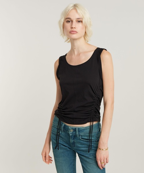 G-STAR(ジースター)の「ADJUSTABLE TUCKED SLEEVE TOP/アジャスタブルタックデザインタンクトップ(タンクトップ・レディース・グリーン系その他/ダークブラック・SMALL/X-SMALL/MEDIUM)」の1枚目の写真