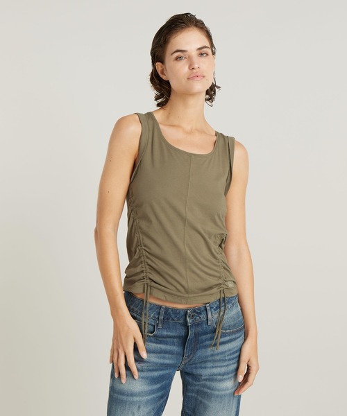 G-STAR(ジースター)の「ADJUSTABLE TUCKED SLEEVE TOP/アジャスタブルタックデザインタンクトップ(タンクトップ・レディース・グリーン系その他/ダークブラック・SMALL/X-SMALL/MEDIUM)」の3枚目の写真
