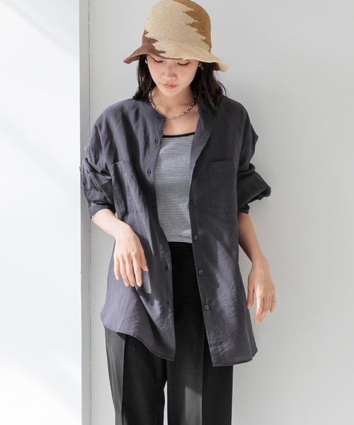 LOWRYS FARM(ローリーズファーム)の「シアーバンドシャツ 991800(シャツ/ブラウス・レディース・グレー/ピンク/ブルー/グリーン/アイボリー/ホワイト系その他・SHORT/LONG)」の3枚目の写真