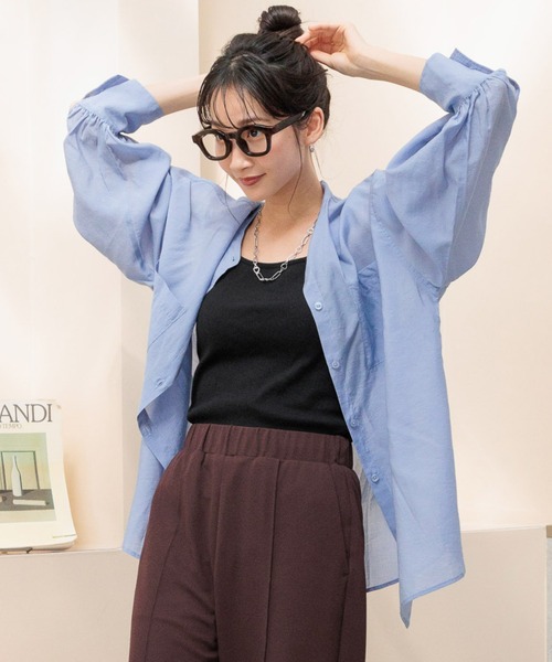 LOWRYS FARM(ローリーズファーム)の「シアーバンドシャツ 991800(シャツ/ブラウス・レディース・グレー/ピンク/ブルー/グリーン/アイボリー/ホワイト系その他・SHORT/LONG)」の5枚目の写真