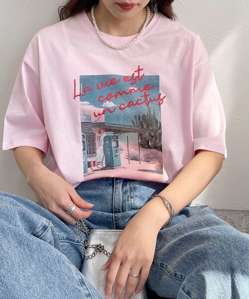 fredy emue(フレディエミュ)の「【新色登場】シルケットPHOTO Tシャツ(Tシャツ/カットソー・レディース・オフホワイト/チャコールグレー/ベビーピンク/ピンク・38)」の4枚目の写真