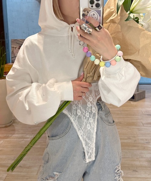 Alley by w closet（アリーバイダブルクローゼット）の「【Alley】ダメージプルオーバー（パーカー・レディース・スミクロ/ライム/オフホワイト・FREE）」の15枚目の写真