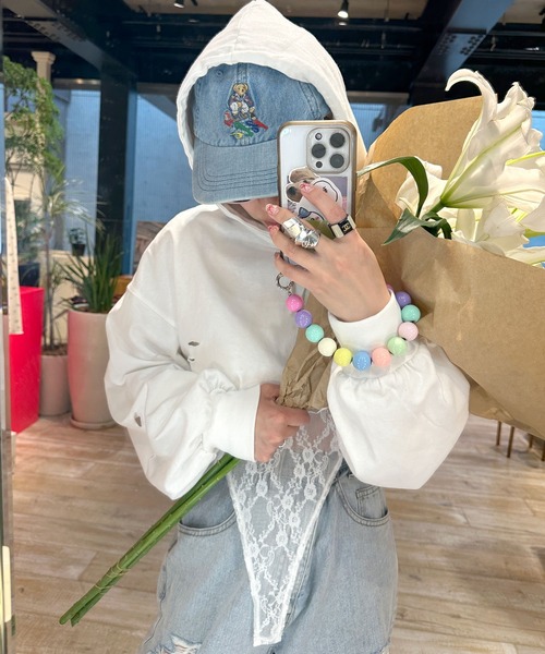 Alley by w closet（アリーバイダブルクローゼット）の「【Alley】ダメージプルオーバー（パーカー・レディース・スミクロ/ライム/オフホワイト・FREE）」の16枚目の写真