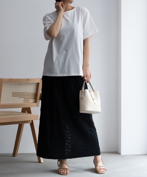 NAVY(ネイビー)の「NAVY 冷感 UVカット ドライ キレイ見えTシャツ(Tシャツ/カットソー・レディース・ベージュ/ホワイト/ブラック・L/M/XL/S)」の4枚目の写真