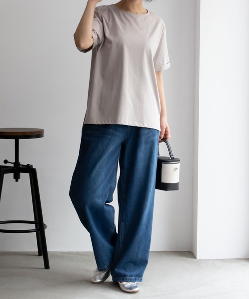 NAVY(ネイビー)の「NAVY 冷感 UVカット ドライ キレイ見えTシャツ(Tシャツ/カットソー・レディース・ベージュ/ホワイト/ブラック・L/M/XL/S)」の6枚目の写真