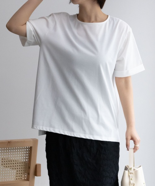NAVY(ネイビー)の「NAVY 冷感 UVカット ドライ キレイ見えTシャツ(Tシャツ/カットソー・レディース・ベージュ/ホワイト/ブラック・L/M/XL/S)」の7枚目の写真