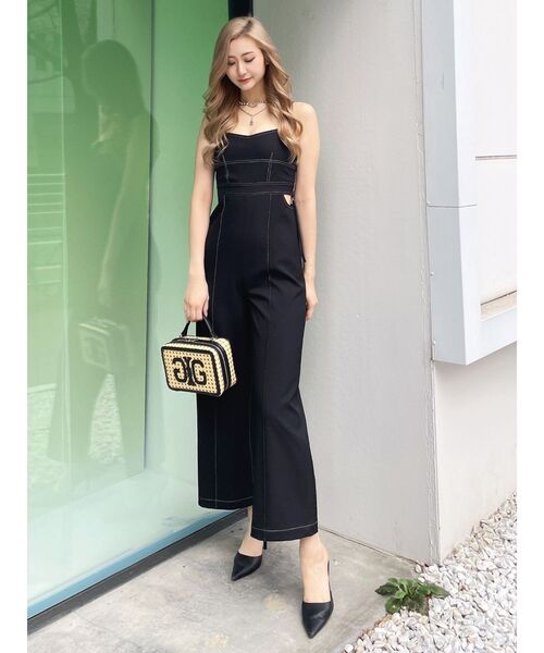 GYDA（ジェイダ）の「サイドOPENワイドロンパース（つなぎ/オールインワン・レディース・ブラック/アイボリー・FREE）」の4枚目の写真