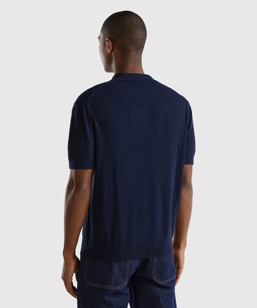 BENETTON (UNITED COLORS OF BENETTON)（ベネトンユナイテッドカラーズオブベネトン）の「コットンリネン混ポロシャツ（ポロシャツ・メンズ・ネイビー/ベージュ・SMALL/MEDIUM/LARGE）」の8枚目の写真