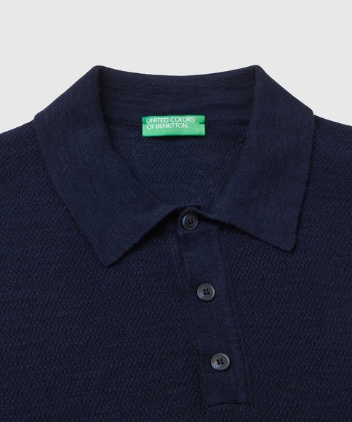 BENETTON (UNITED COLORS OF BENETTON)（ベネトンユナイテッドカラーズオブベネトン）の「コットンリネン混ポロシャツ（ポロシャツ・メンズ・ネイビー/ベージュ・SMALL/MEDIUM/LARGE）」の11枚目の写真