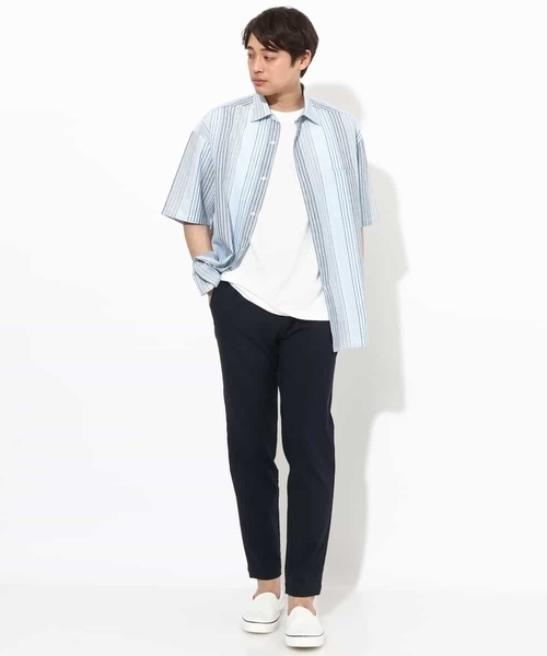 a.v.v(アーヴェヴェ)の「【さらさらタッチ/涼感】リネン混ストライプシャツ 5分袖(さらリネシリーズ)(シャツ/ブラウス・メンズ・ブルー/オレンジ・48/46)」の3枚目の写真