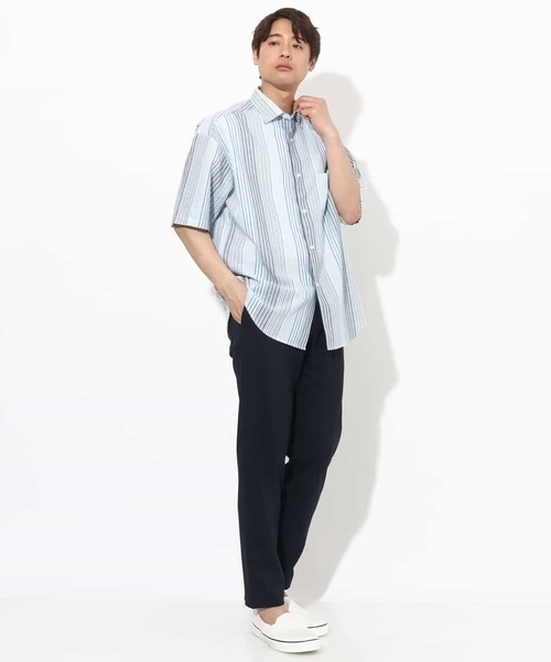 a.v.v(アーヴェヴェ)の「【さらさらタッチ/涼感】リネン混ストライプシャツ 5分袖(さらリネシリーズ)(シャツ/ブラウス・メンズ・ブルー/オレンジ・48/46)」の4枚目の写真