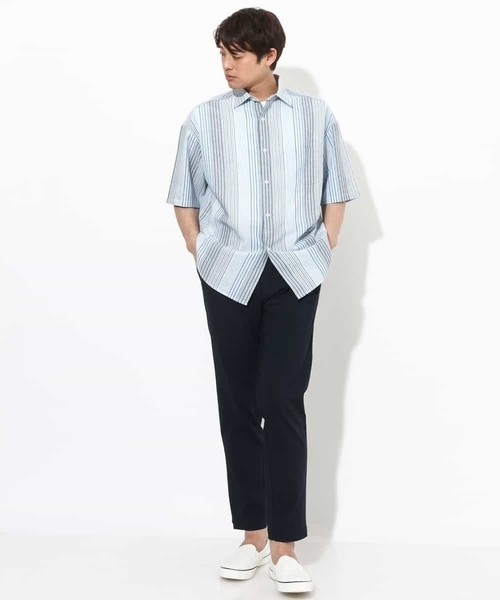 a.v.v(アーヴェヴェ)の「【さらさらタッチ/涼感】リネン混ストライプシャツ 5分袖(さらリネシリーズ)(シャツ/ブラウス・メンズ・ブルー/オレンジ・48/46)」の5枚目の写真