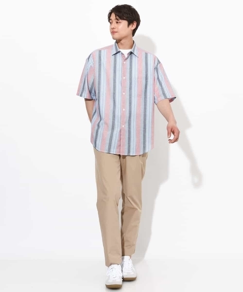 a.v.v(アーヴェヴェ)の「【さらさらタッチ/涼感】リネン混ストライプシャツ 5分袖(さらリネシリーズ)(シャツ/ブラウス・メンズ・ブルー/オレンジ・48/46)」の6枚目の写真